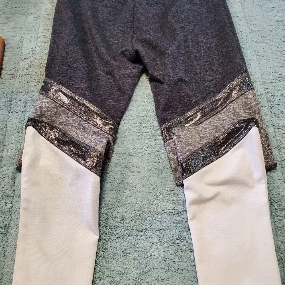 Girls Justice Black Gray White Tricolor Glitter Logo Leggings Size 12